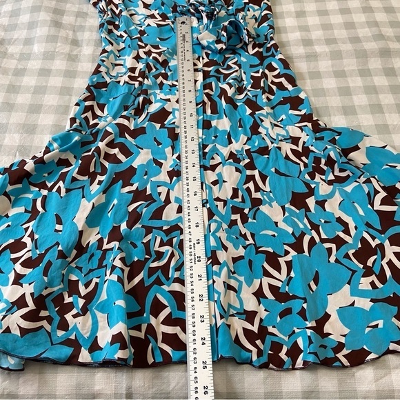 Diane Von Furstenberg silk dress lightweight ecru brown cerulean blue  size  2 - Picture 9 of 14